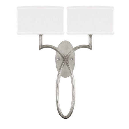 Fine Art Lamps Allegretto Wall Sconce, 2-Light, Silver Leaf, White Fabric Shade, 18"W (784750-SF41 NJZR) 784750-SF41